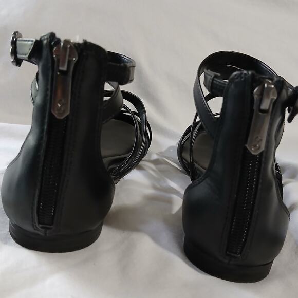 Sam & Libby Sandals W 7 Black Reed Strappy Flat Back Zip Casual Faux Leather - Picture 12 of 16
